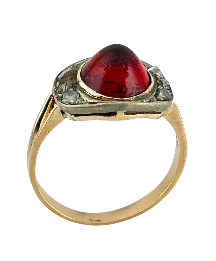 戒指 - 14 克拉 黃金, 古董14K金戒指,镶有钻石和红宝石 - 0.18ct. tw. 鉆石 (天然) #1.0