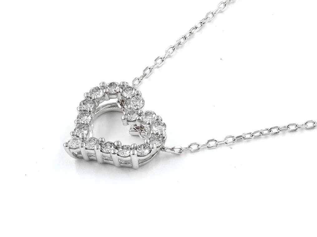 吊墜頸鏈 - 14 克拉 白金 -  0.26ct. tw. 鉆石 (天然)  #3.2