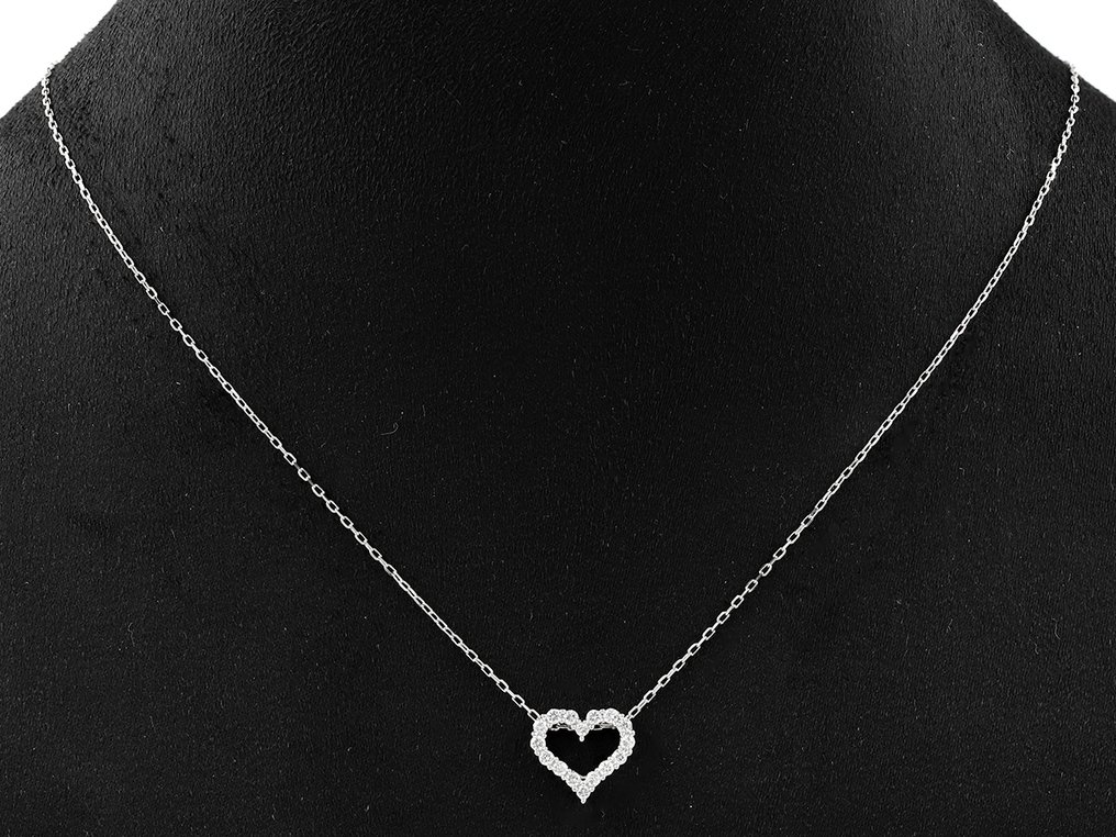 吊墜頸鏈 - 14 克拉 白金 -  0.26ct. tw. 鉆石 (天然)  #4.3