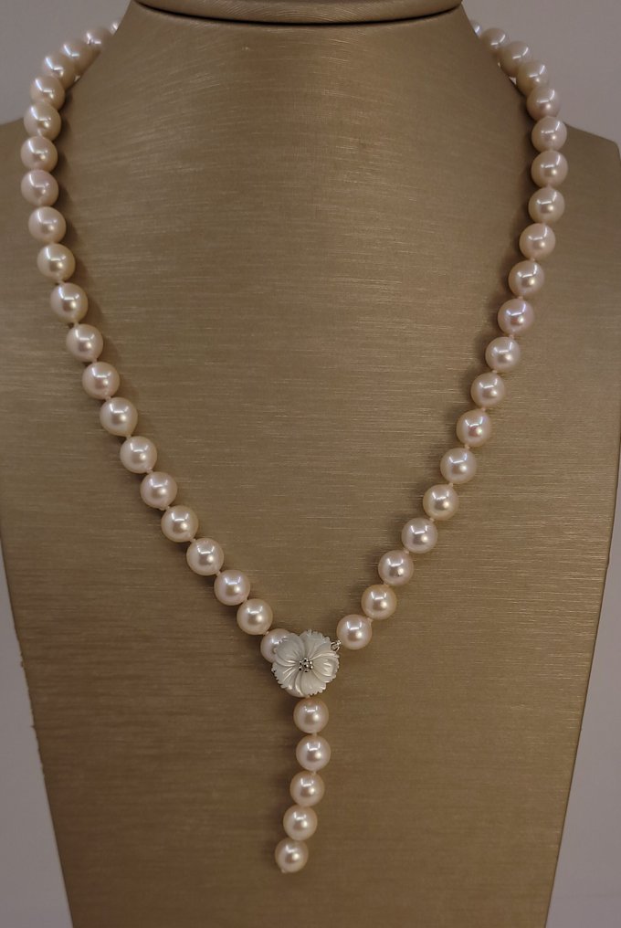 Collana Perle Akoya luminose da 8x8,5 mm, Argento #1.0