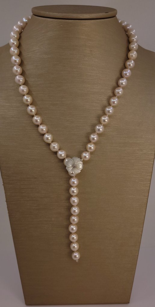 Collana Perle Akoya luminose da 8x8,5 mm, Argento #3.2