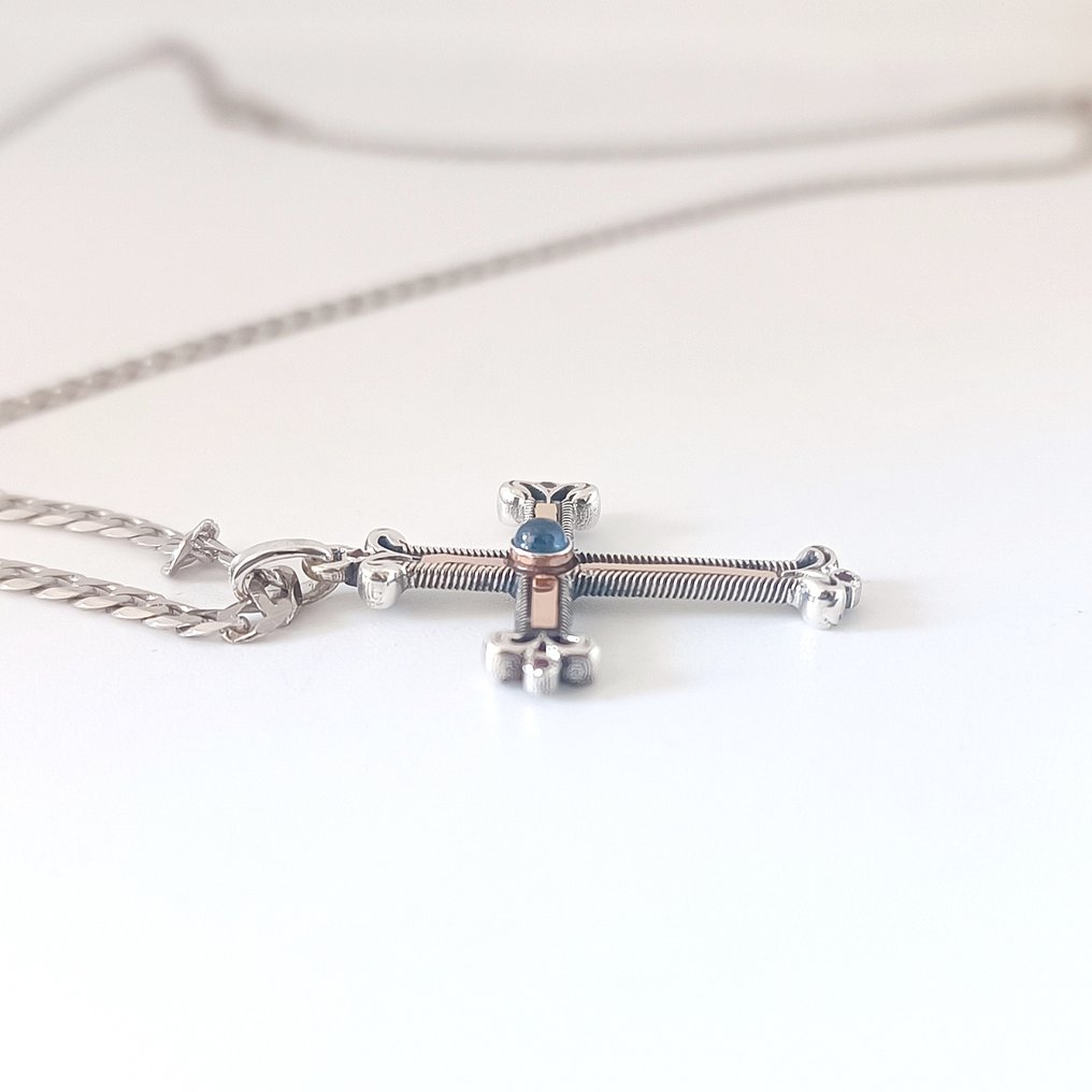 沒有保留價 - 頸鏈 - 18 克拉 銀, 玫瑰金 -  0,39ct. tw. 藍寶石 - 紅寶石 - 意大利制造 #1.0