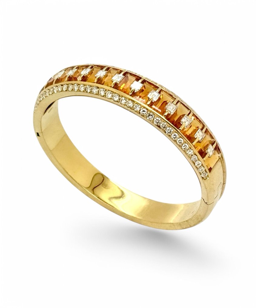 Bracelet or jaune 750 avec quartz citrines et diamants - certificat Masterstones #2.1