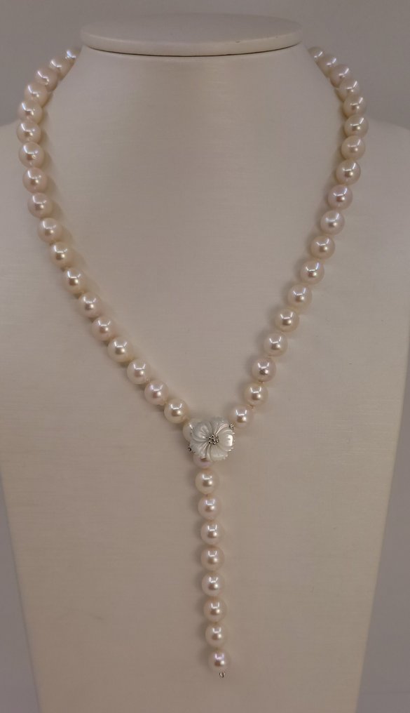 Collana Perle Akoya luminose da 8x8,5 mm, Argento #1.0