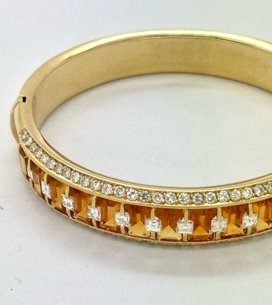 Bracelet or jaune 750 avec quartz citrines et diamants - certificat Masterstones #1.0