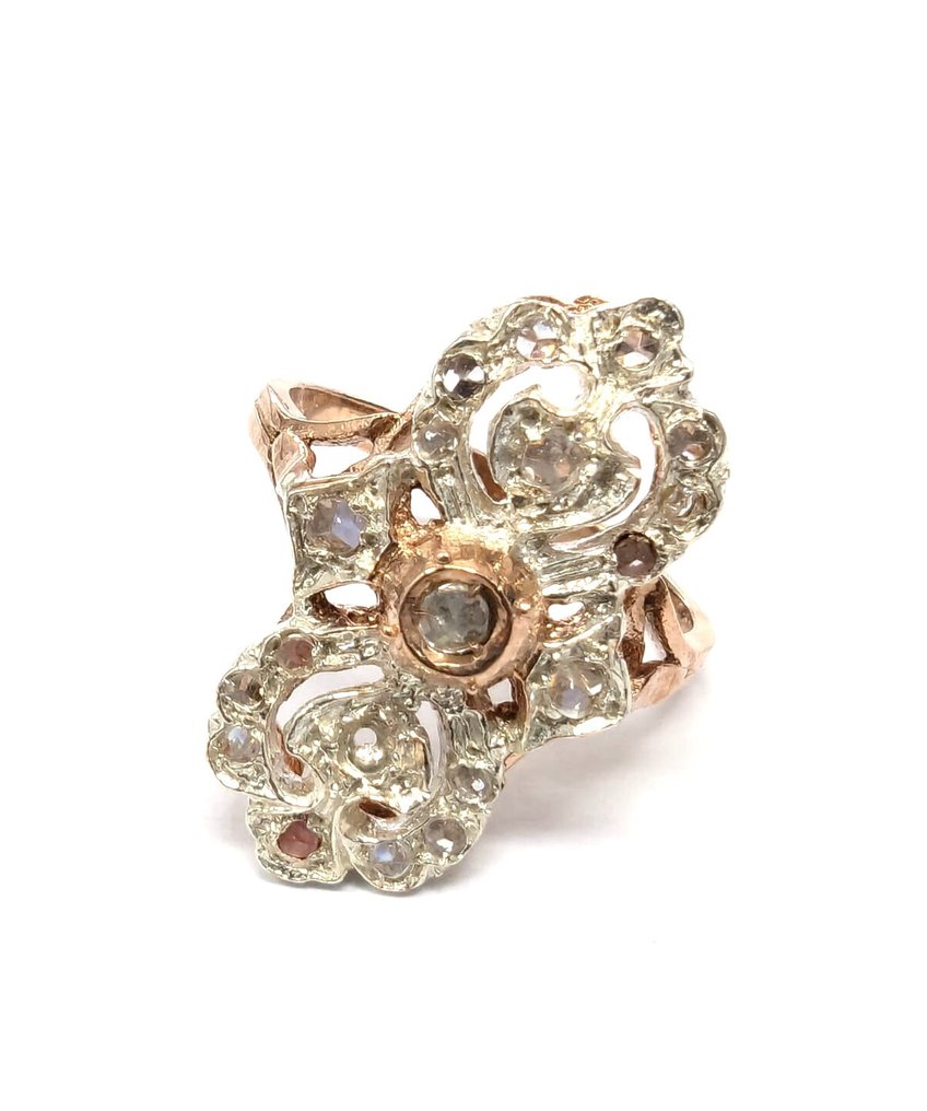 没有保留价 - 戒指 - 9 kt. 玫瑰金, 银 钻石 (天然)  #1.0