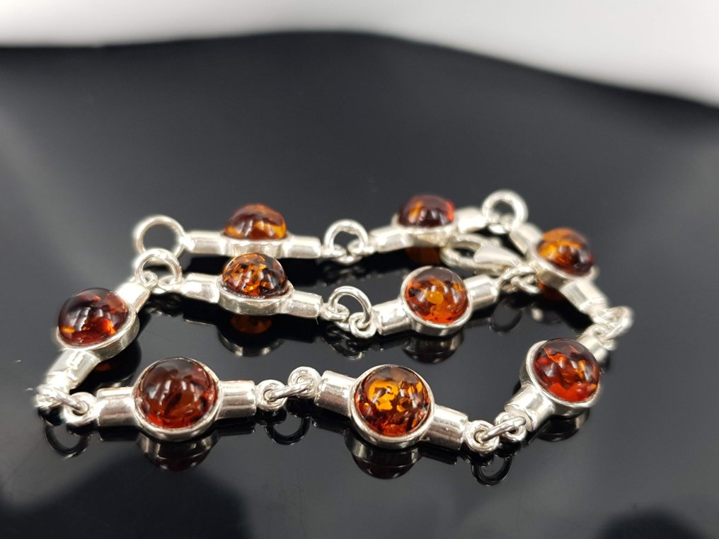 Prata, Comprimento do bracelete 18 cm / Âmbar do Báltico natural / Sem preço de reserva. - Bracelete #4.3