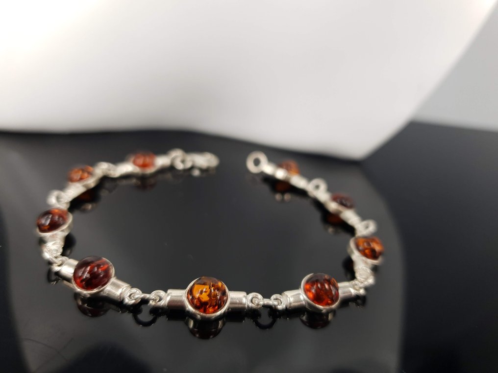 Prata, Comprimento do bracelete 18 cm / Âmbar do Báltico natural / Sem preço de reserva. - Bracelete #3.2