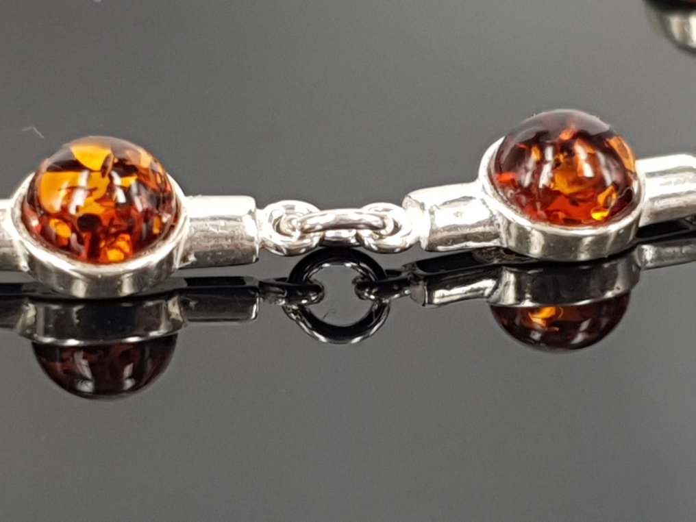 Prata, Comprimento do bracelete 18 cm / Âmbar do Báltico natural / Sem preço de reserva. - Bracelete #2.1