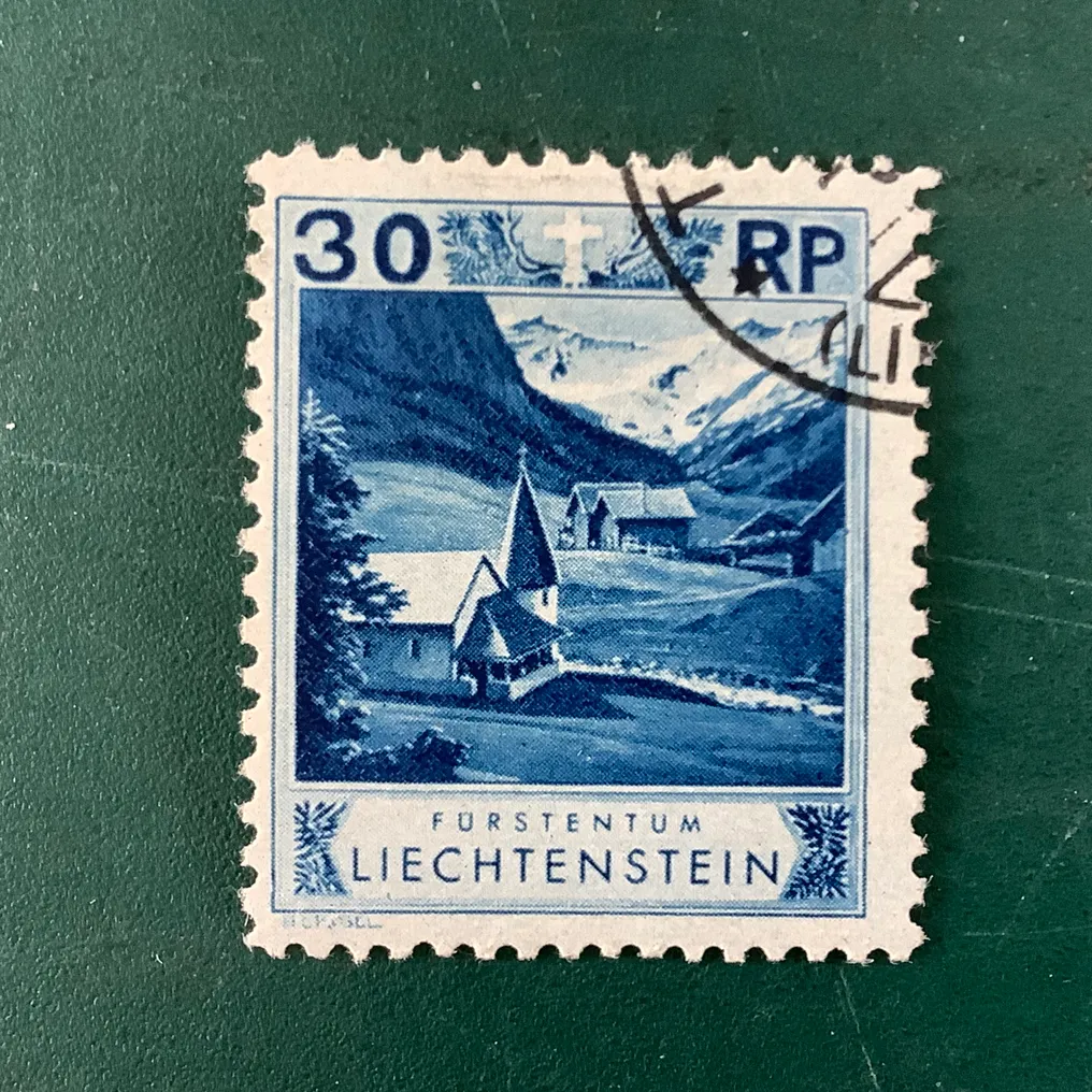 Liechtenstein 1930 - 30 Rp landskaber i sjælden 11,5 x 10,5 perforation med ægte certificering Marxer. - Michel 99C #3.2