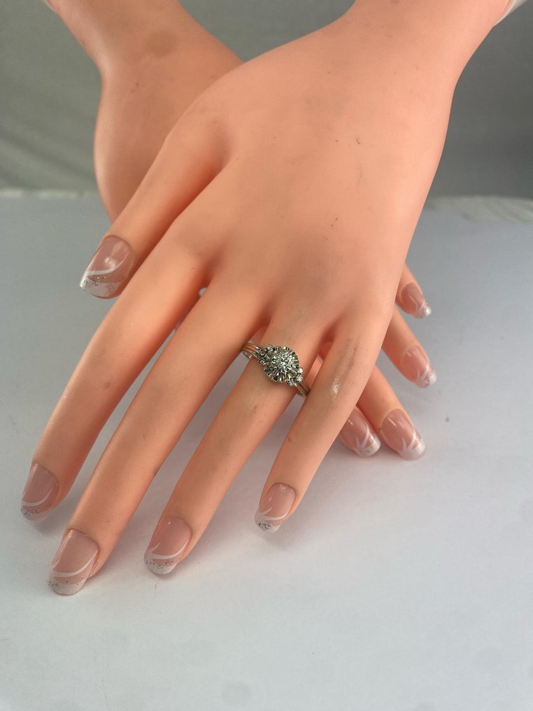 Cocktail-sormus - 18 kt. Valkokulta - 0.38ct. tw. Timantti (Luonnollinen) - Timantti - 18K solitaire RS63 0,56ct #2.1