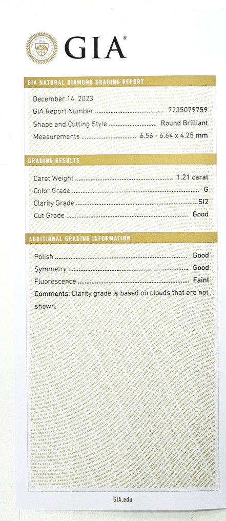 Δαχτυλίδι αρραβώνων - 14 καράτια Λευκός χρυσός -  1.21ct. tw. Διαμάντι (Φυσικό) - GIA G/SI2 #3.2