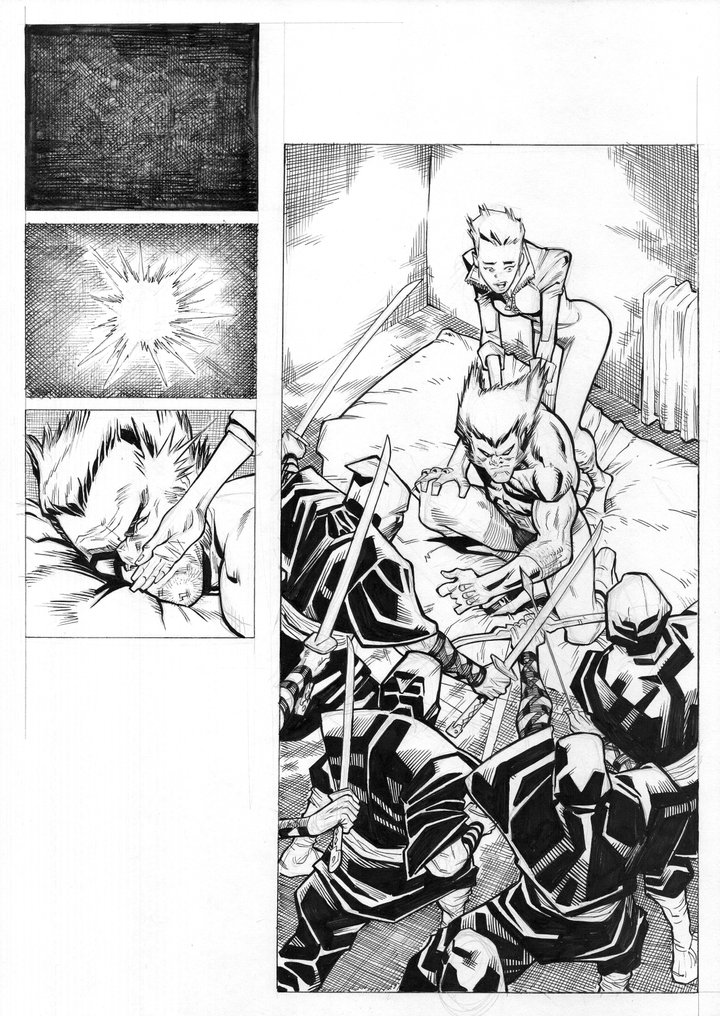 Domenech, Sergi - 猎鹰人原始墨迹页(向Claremont和Frank Miller致敬,1982年) - Page 1 – Hand Signed #3.2