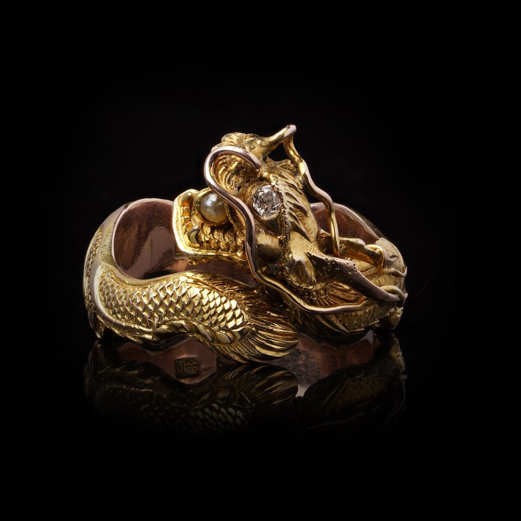 Δαχτυλίδι Κινέζικο δαχτυλίδι από 14 καρατίων κίτρινο χρυσό με δράκο, μεγάλο ανδρικό δαχτυλίδι με μέγεθος X. #2.1