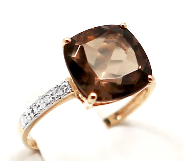 Zonder minimumprijs - Ring - 14 karaat Geel goud Quartz - Diamant #3.2