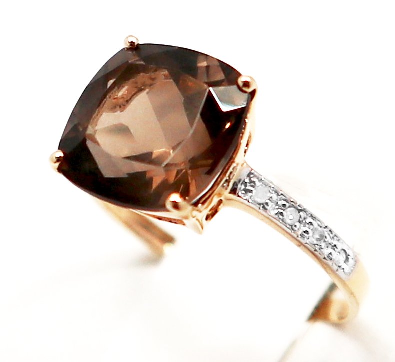 Zonder minimumprijs - Ring - 14 karaat Geel goud Quartz - Diamant #4.3