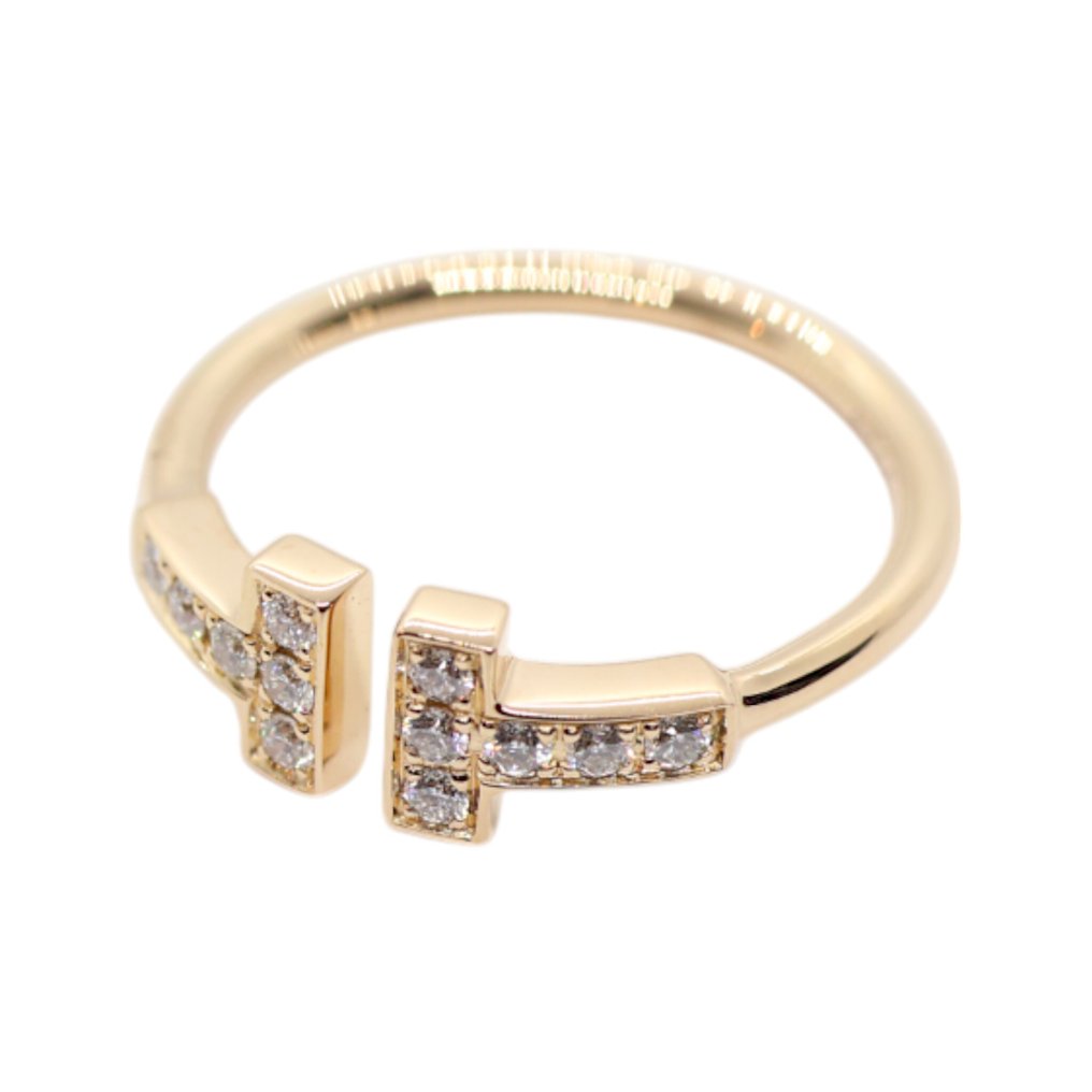 Tiffany & Co. - 戒指 - T Wire Ring - 18K包金 玫瑰金 - 铺镶钻石 #4.3