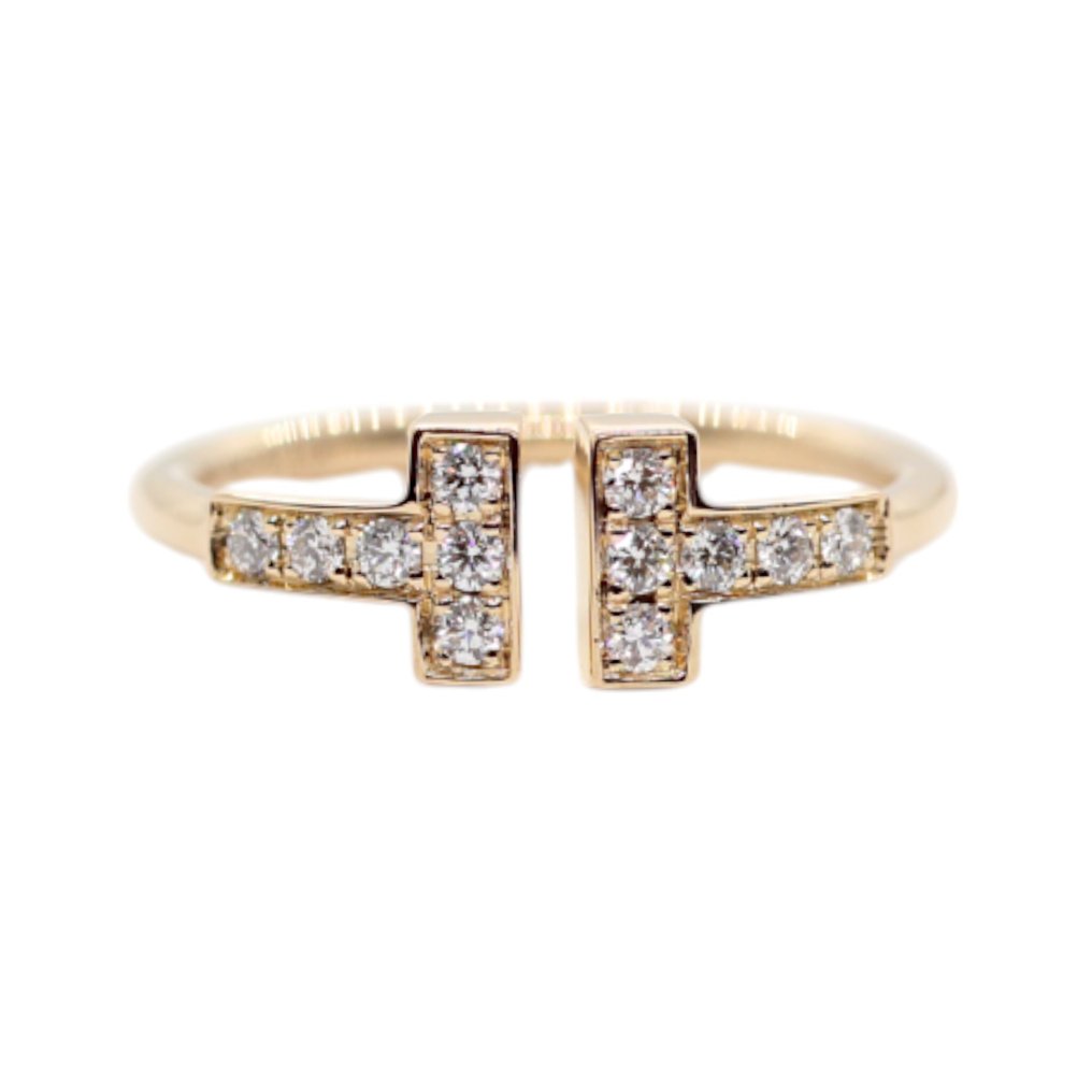 Tiffany & Co. - 戒指 - T Wire Ring - 18K包金 玫瑰金 - 铺镶钻石 #1.0