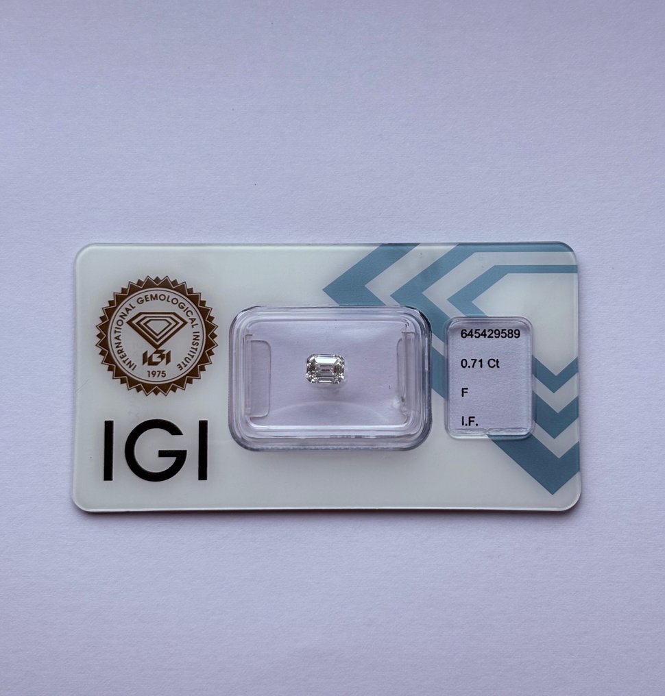 1 pcs Διαμάντι (Φυσικό) - 0.71 ct - Σμαράγδι - F - IF - International Gemological Institute (IGI) #1.0