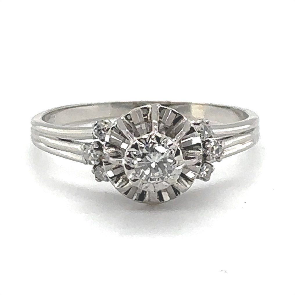 Cocktail-sormus - 18 kt. Valkokulta - 0.38ct. tw. Timantti (Luonnollinen) - Timantti - 18K solitaire RS63 0,56ct #3.2
