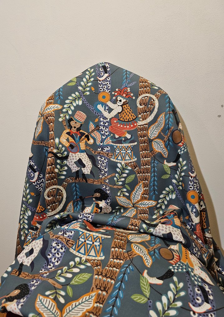 300x280cm! Exclusive fabric featuring Bohemian drumming monkeys - Artistic Design - Textile - 300 cm - 280 cm #2.1