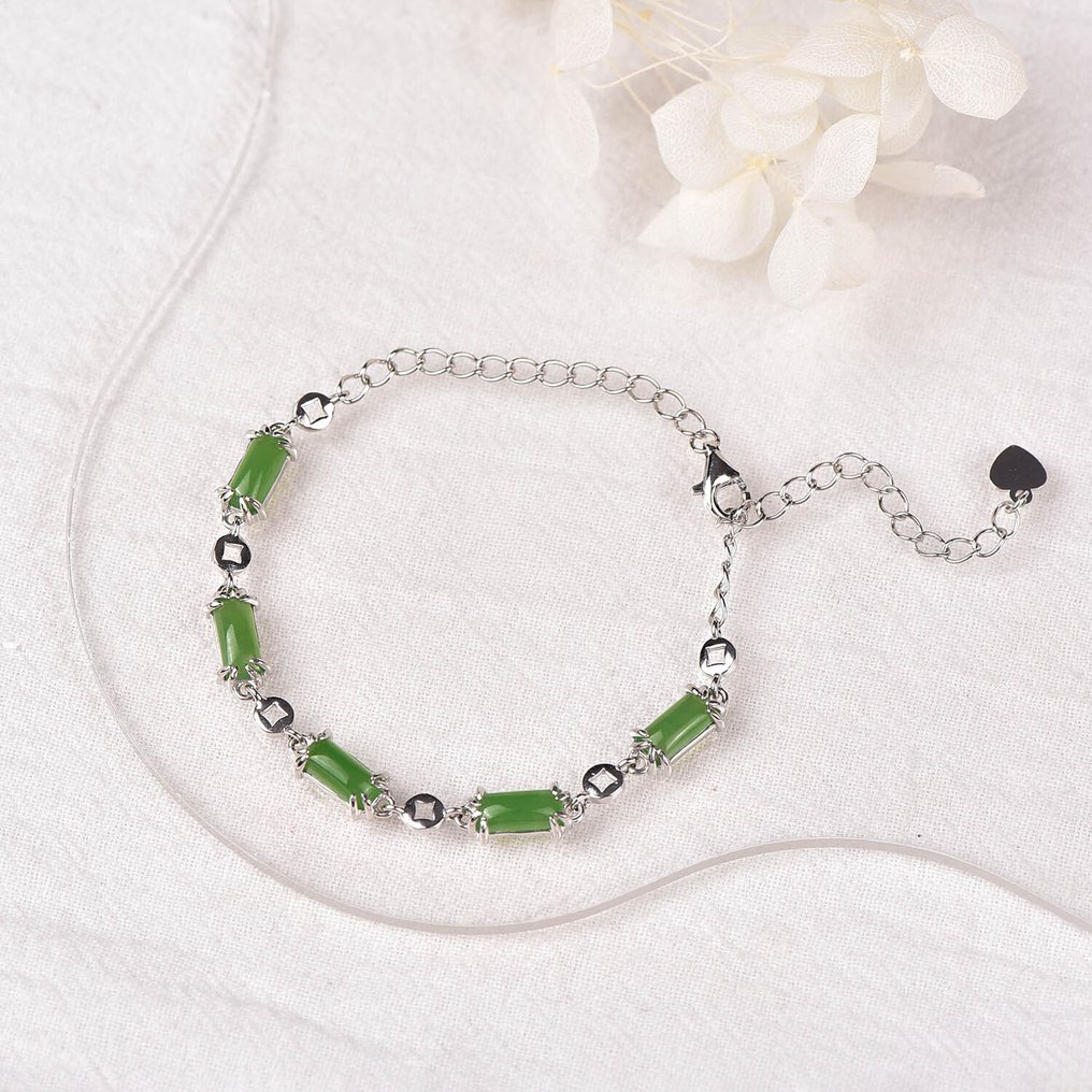 Fără preț de rezervă - Brățară Argint -  4.54ct. tw. Jad - Jad nephrit - Certificat #1.0