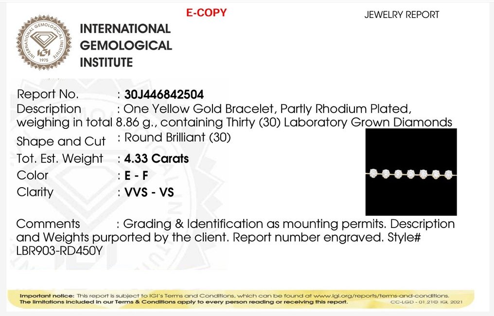 手鈪 - 14 克拉 黃金 - 4.33ct. tw. - 鉆石 #2.1