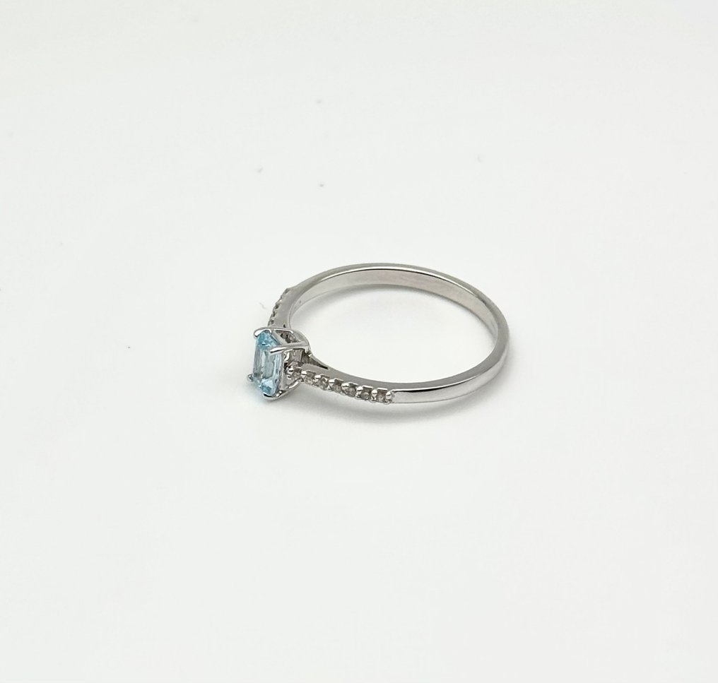 Δαχτυλίδι - 18 καράτια Λευκός χρυσός Ακουαμαρίνης - Διαμάντι #1.0
