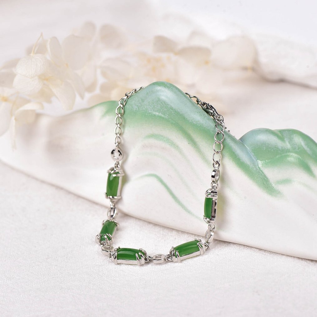 Fără preț de rezervă - Brățară Argint -  4.54ct. tw. Jad - Jad nephrit - Certificat #4.3