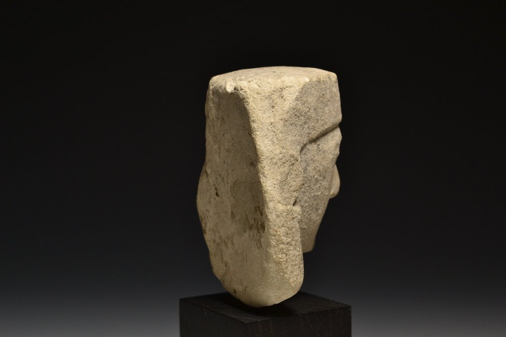 Altgriechisch, archaische Periode Kalkstein Kopf einer Statuette mit archaischem Lächeln - 15 cm #2.1