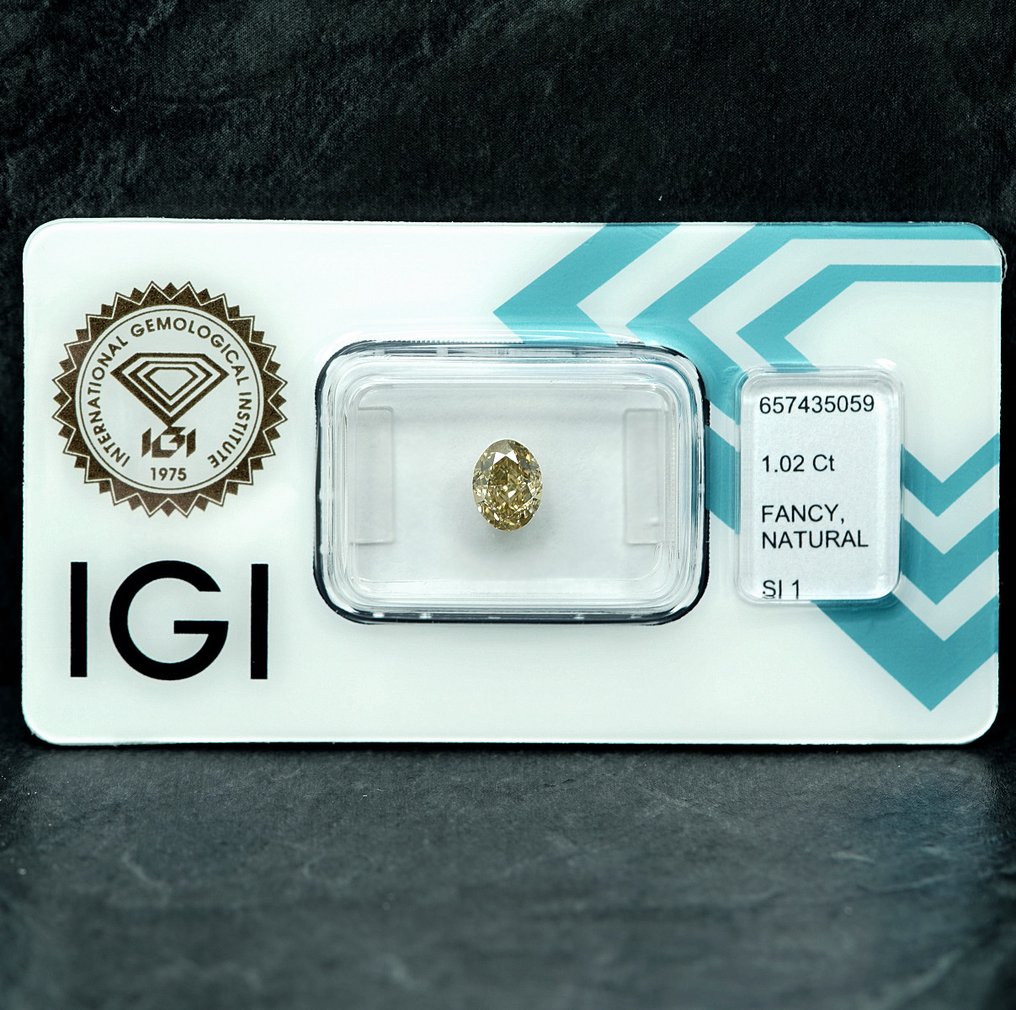 1 pcs 钻石 (天然色彩的) - 1.02 ct - 椭圆形 - Fancy light 稍帶灰色的 黄色 - SI1 微内含一级 - 国际宝石研究院(IGI) #1.0