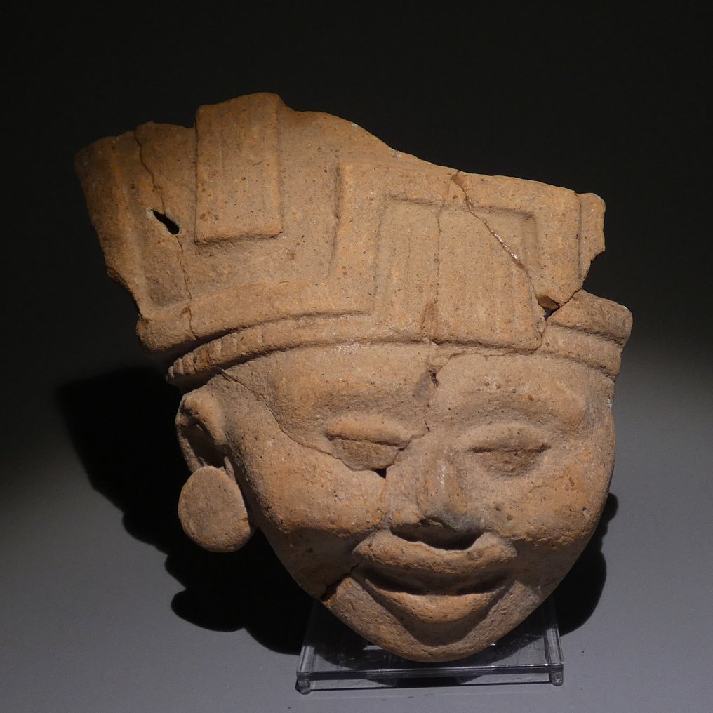Veracruz，墨西哥 Terracotta Sonriente 头部。12.5 厘米 H。西班牙进口许可证。公元300年至900年。 #1.0