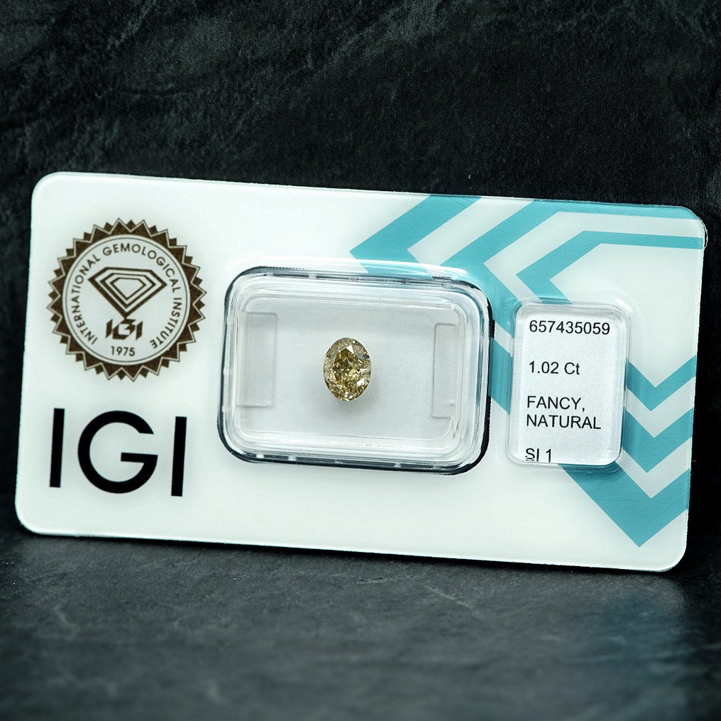 1 pcs 钻石 (天然色彩的) - 1.02 ct - 椭圆形 - Fancy light 稍帶灰色的 黄色 - SI1 微内含一级 - 国际宝石研究院(IGI) #1.0