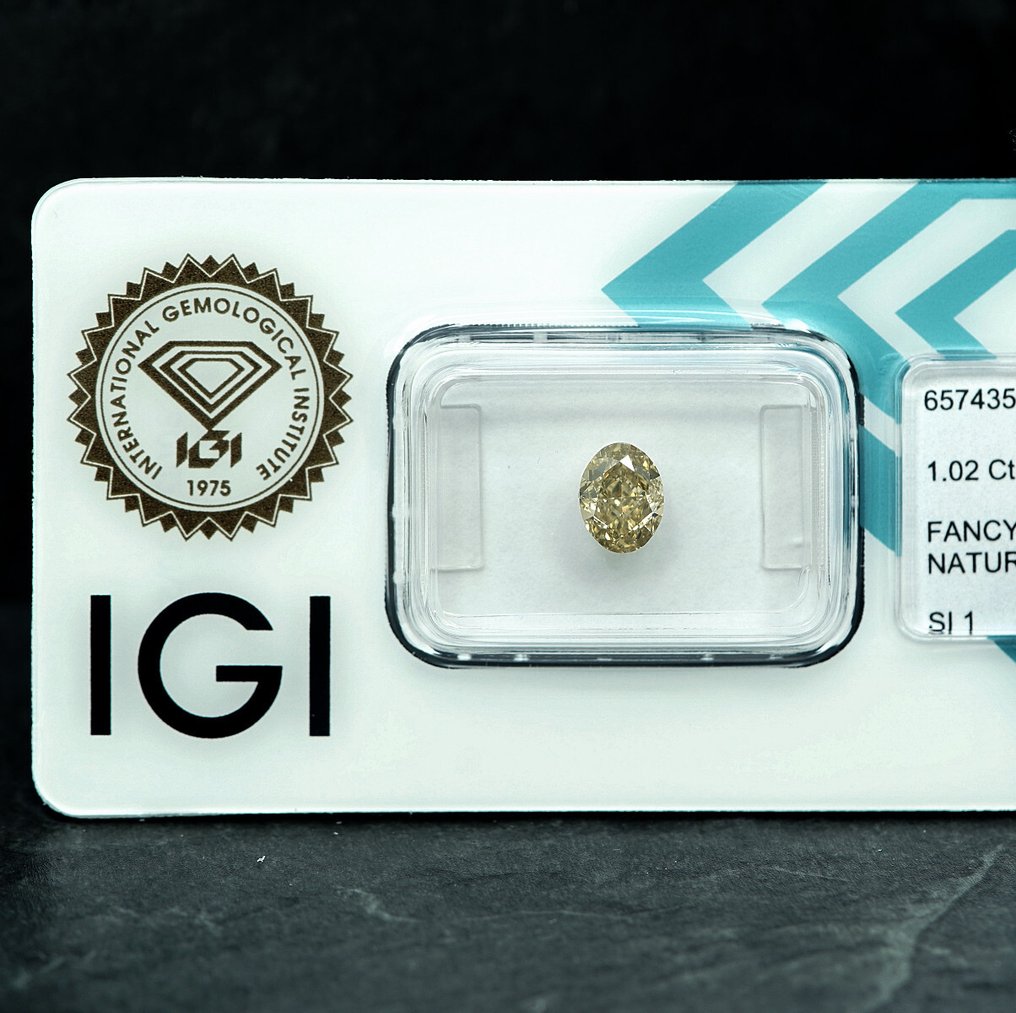 1 pcs 钻石 (天然色彩的) - 1.02 ct - 椭圆形 - Fancy light 稍帶灰色的 黄色 - SI1 微内含一级 - 国际宝石研究院(IGI) #4.3