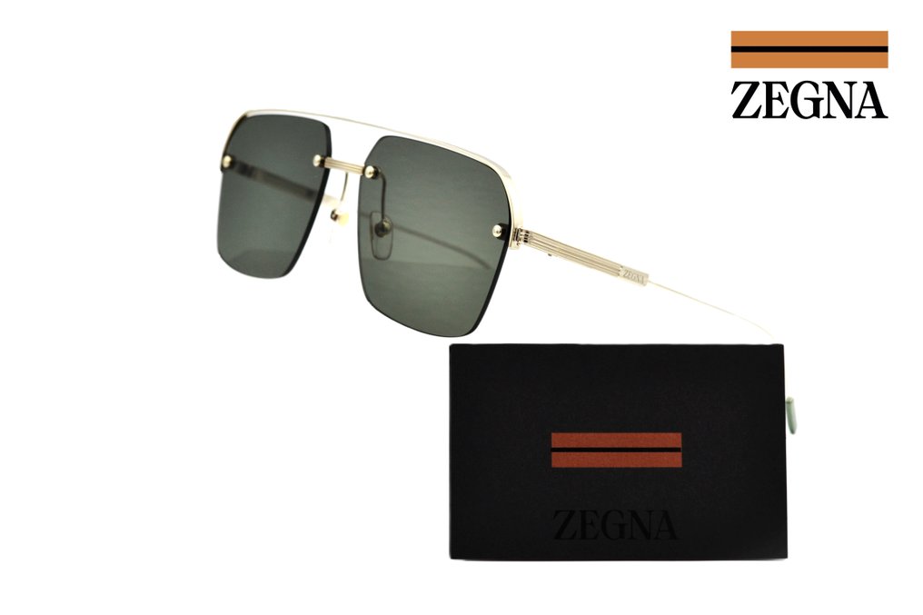 Ermenegildo Zegna - EZ0213 32N - Rectangular Design & Gold Metal - Green Lenses - *New* - Γυαλιά ηλίου #1.0