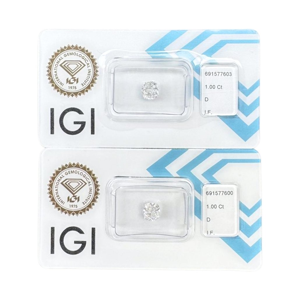 2 pcs 钻石 (天然) - 2.00 ct - 枕形 - D (无色) - IF - 国际宝石研究院(IGI) - Radiant Pair #1.0