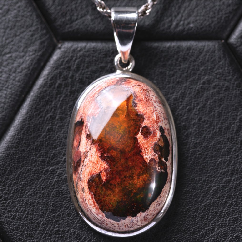 Opal de foc mexican natural Pandantiv incredibil din opal de foc - Înălțime: 43 mm - Lățime: 21 mm- 8 g #1.0