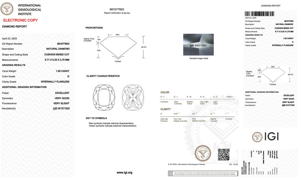 2 pcs 钻石 (天然) - 2.00 ct - 枕形 - D (无色) - IF - 国际宝石研究院(IGI) - Radiant Pair #2.1