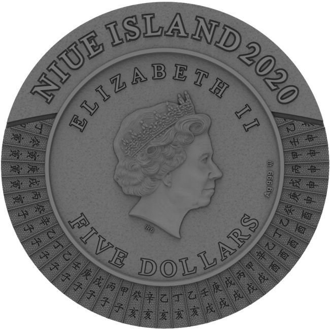 Niue. 5 Dollars 2020 2 oz, Chinese Calendar Heavenly Stems and Earthly Branches Ancient Calendars #2.1
