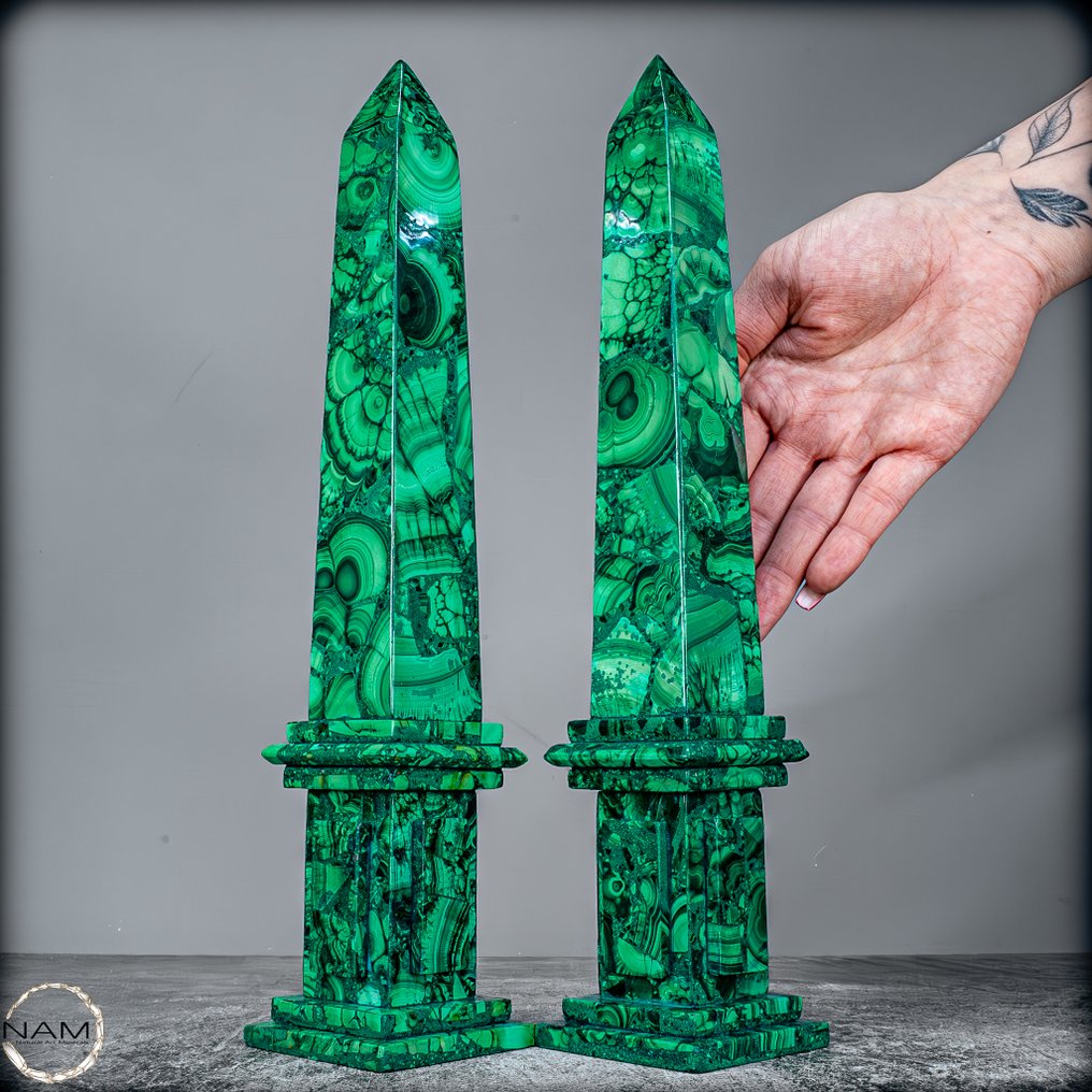 Φυσικό ζευγάρι μαλαχίτη ελίκες από το Κονγκό. Από την υψηλότερη ποιότητα.- 1619.47 g - (2) #1.0