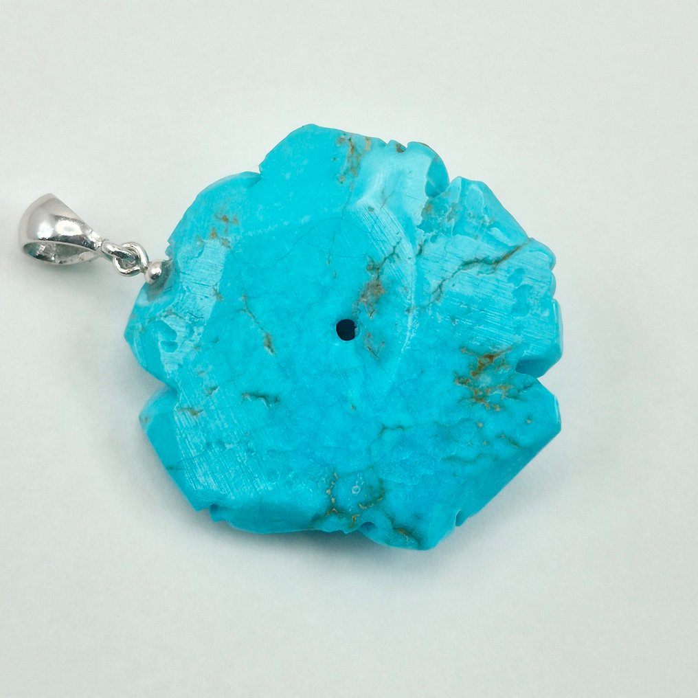 绿松石 - 银 - 吊坠项链 - 天然绿松石 #4.3