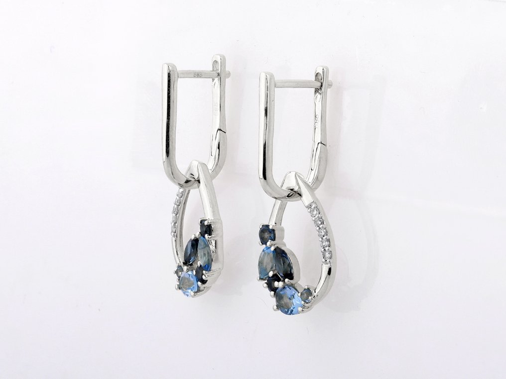 Σκουλαρίκια - 14 καράτια Λευκός χρυσός -  0.99ct. tw. Τοπάζιο - Διαμάντι #1.0