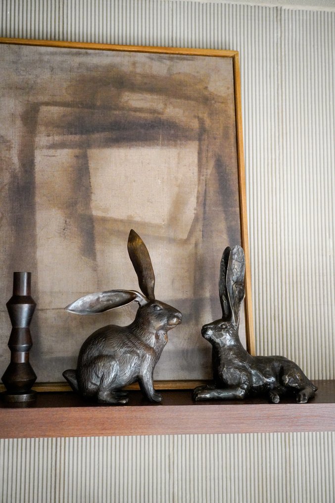 Sculpture, Hare Sculpture - Bronze Interior statue of a animal - Video in link - Bronze - 31 cm - Bronze #4.3