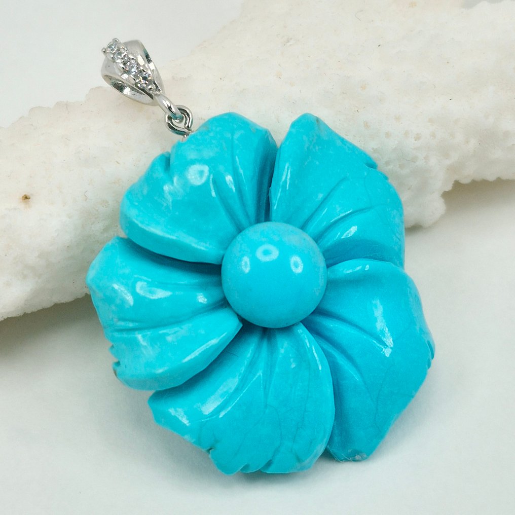 绿松石 - 银 - 吊坠项链 - 天然绿松石 #1.0