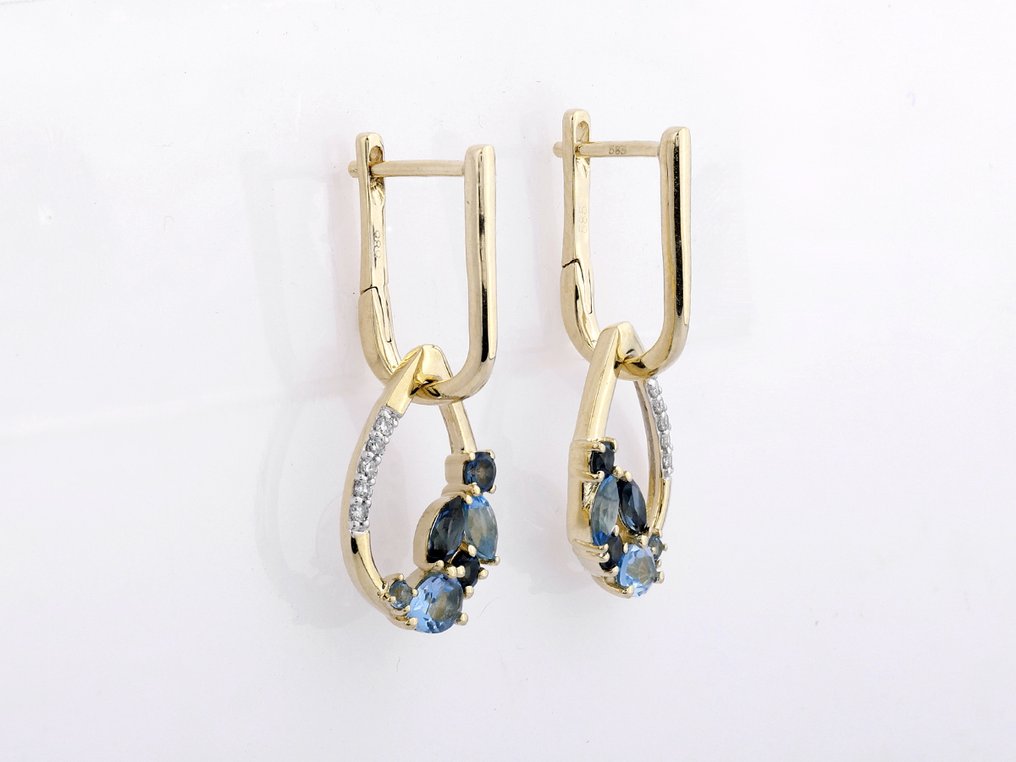 Boucles d'oreilles - 14 carats Or jaune - 0.99ct. tw. Topaze - Diamant #2.1