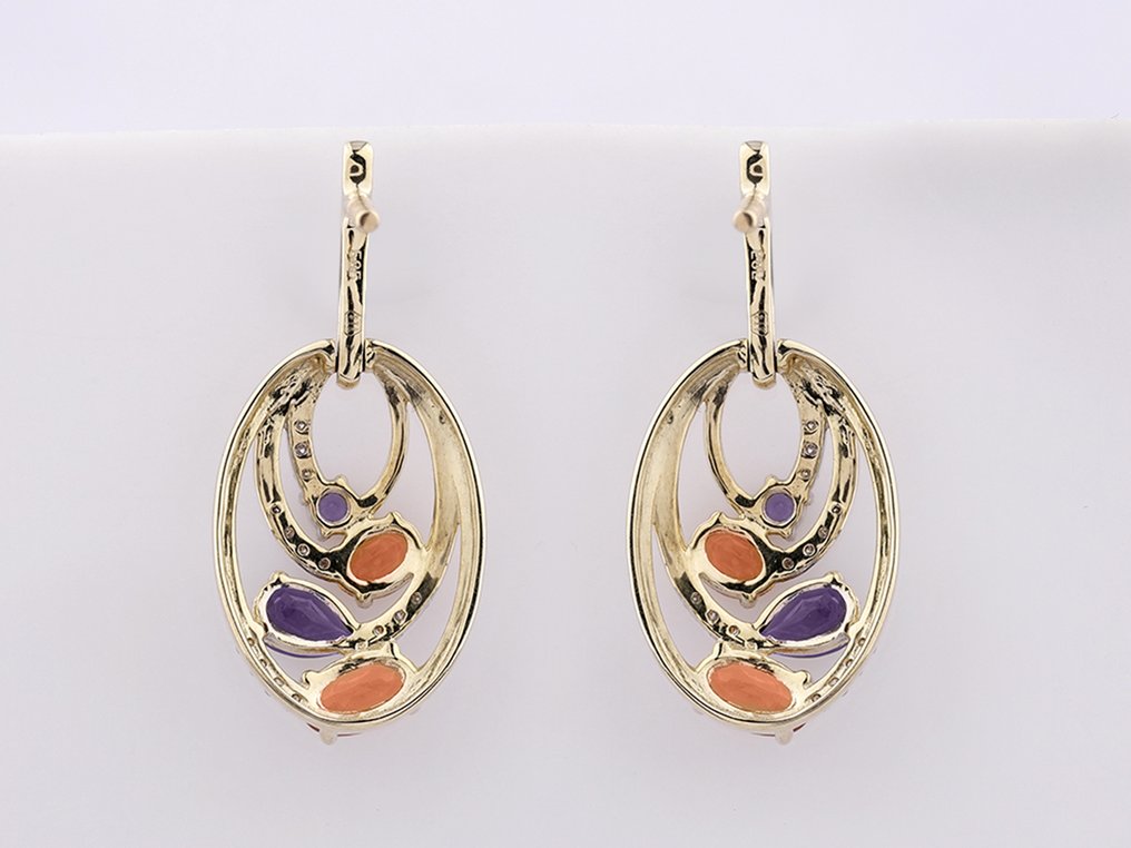 Korvakorut - 14 kt. Keltakulta - 1.33ct. tw. Ametisti - Timantti #3.2