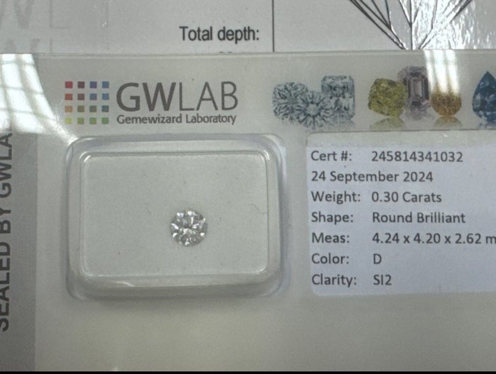 1 pcs Diamante  (Naturale)  - 0.30 ct - Rotondo - D (incolore) - SI2 - Gemewizard Gemological Laboratory (GWLab) #1.0