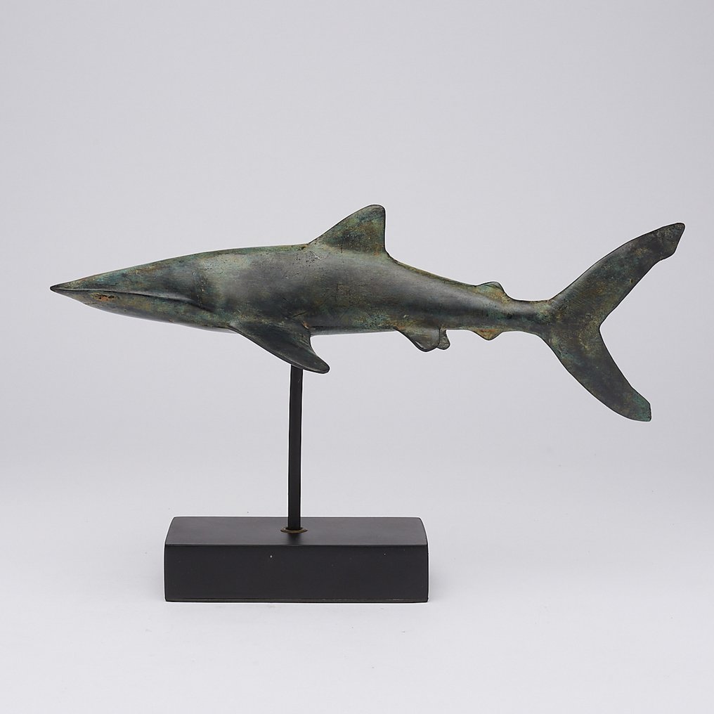 雕塑, NO RESERVE PRICE - Bronze Patinated Great White Shark - Carcharodon Carcharias - 20 cm - 黄铜色 #1.0