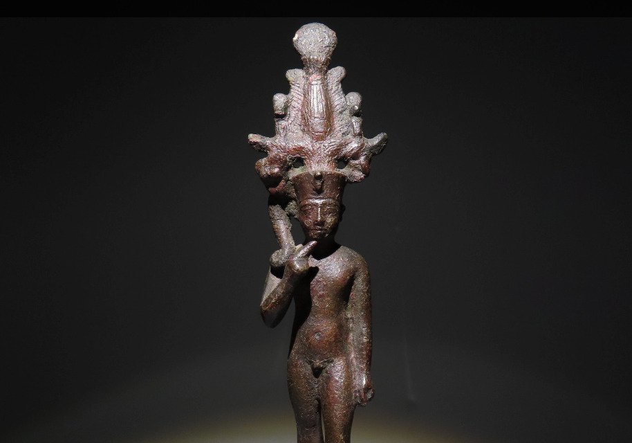 Αρχαία Αιγυπτιακή Μπρούντζος Άγαλμα του θεού Χαρπoκρατία. Όψιμη Περίοδος, 664 - 332 π.Χ. Ύψος 13,5 εκ. #1.0