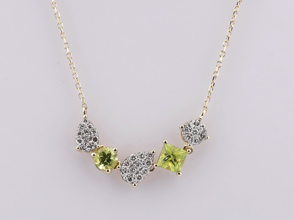 Κολιέ με μενταγιόν - 14 καράτια Κίτρινο χρυσό -  0.90ct. tw. Περίδοτο - Διαμάντι #1.0